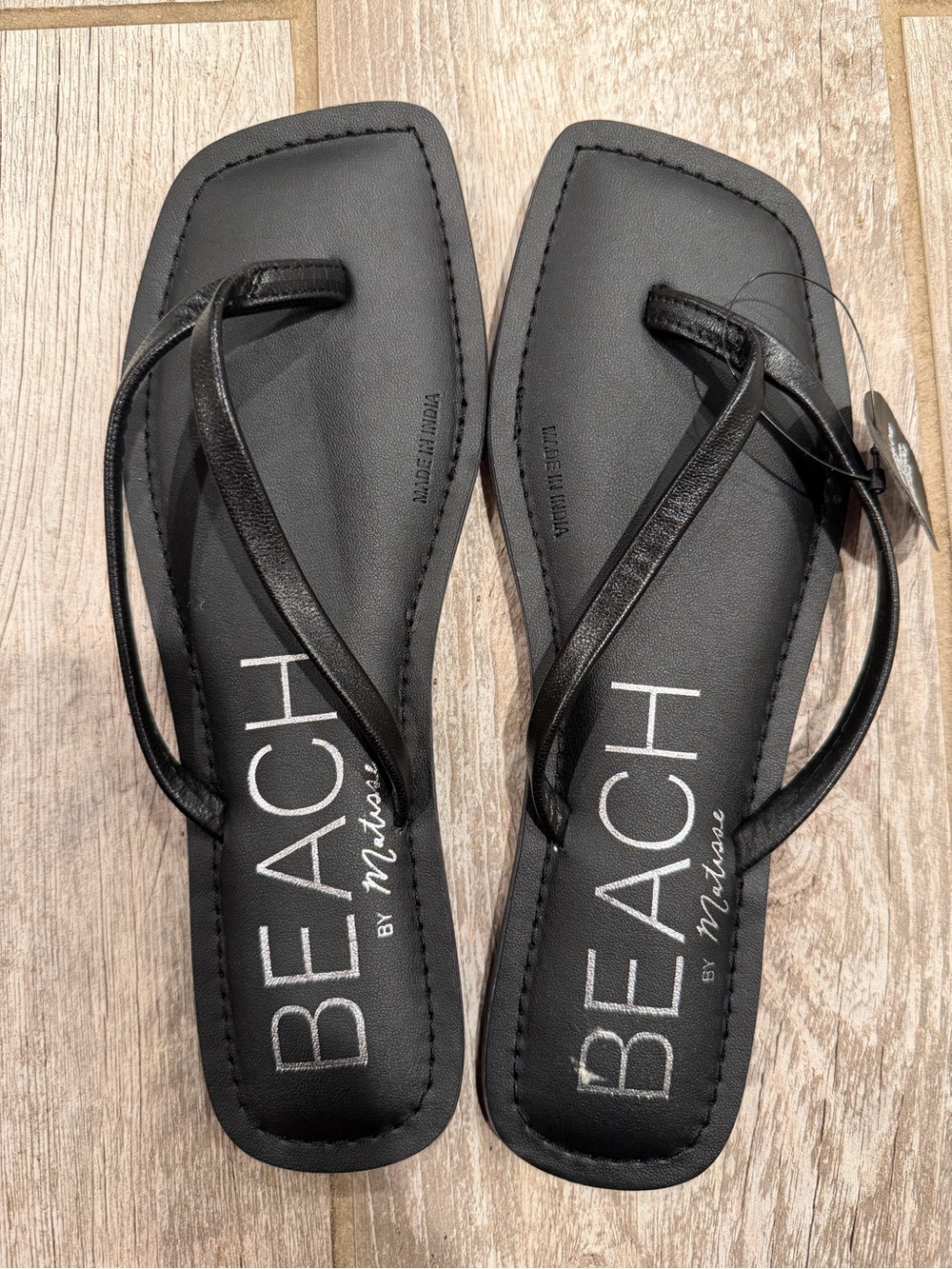 Black Square-Toe Thong Sandals